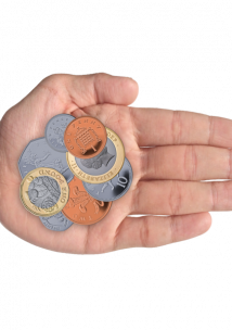 Coins held in a hand